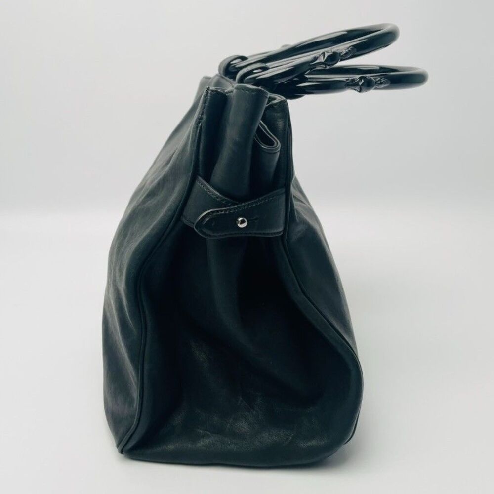 Liberty of London Black Leather Tote Bag Sculptural Lucite Handles w/ Dust Bag - Picture 6 of 14